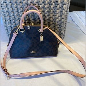 NWT Coach Katy Satchel in Signature Canvas with Shell Pink Leather Trim